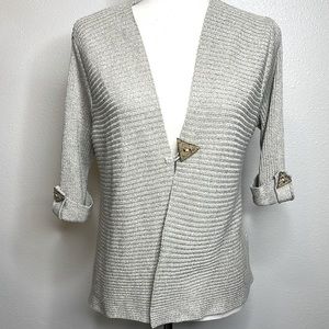 VTG PUTORTI Ribbed Short Sleeve Cardigan Sweater Stretch Art toWear Lagenlook XL